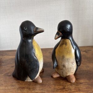 Hand Crafted Pair Of Wooden Penguins