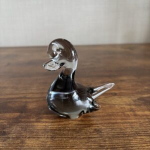 Vintage Grey & Clear Glass Duck - Small