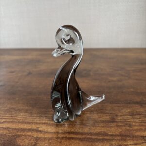 Vintage Grey & Clear Glass Duck - Taller