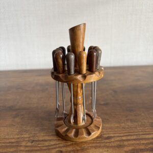 Mid Century Cocktail Forks On Wooden Stand