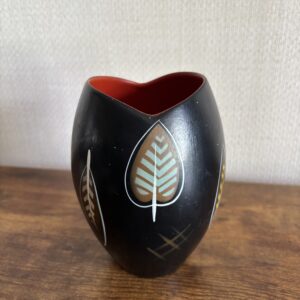 Vintage Brentleigh Ware Pottery Vase Black With Leaf Design