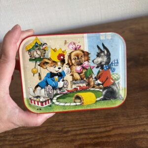 Vintage Thorne's Toffee Tin Dogs Playing With A Train Set