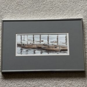 Original Watercolour, Pen & Ink -Signed, R Stephenson, Boats On A Jetty