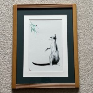 Framed Original Chinese Brush Painting - Cat & Ladybird