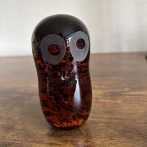 Vintage Wedgewood Glass Owl Paperweight- Amber / Brown Speckled