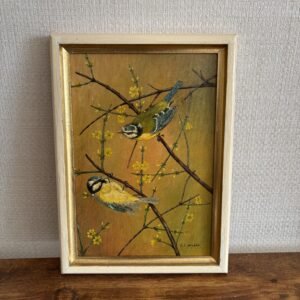 Vintage Blue Tits Painting Oil On Board