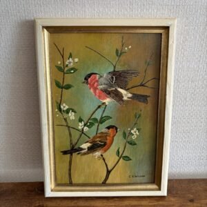 Vintage Bull Finches Painting Oil On Board