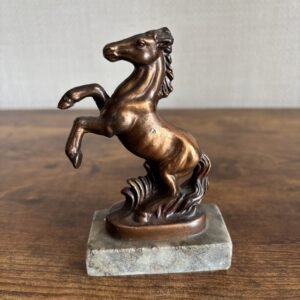 Vintage Rearing Copper Horse On Marble Base