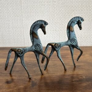 Pair Vintage Etruscan Frederick Weinberg Stye Brass Verdigris Horse Figures Small