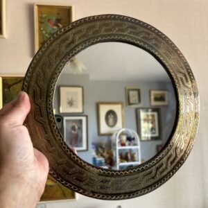 Vintage Round Mirror Etched Brass