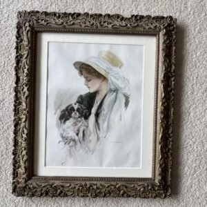 Framed Harrison Fisher Print Lady With Dog