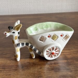 Mid Century Italian Pottery Donkey & Cart