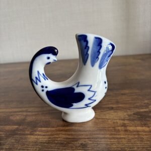 Vintage USSR Gzhel Blue & White Chicken Ceramic Figurine – Hand-Painted Folk Art