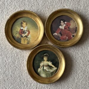 3 Vintage Round Portrait Prints With Gold Frames