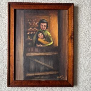 Vintage Framed Acrylic On Board Pair At A Barn Door
