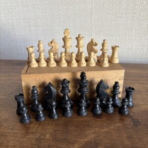 Small Vintage Wooden Chess Set In Box