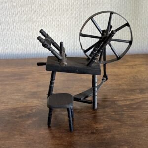 Miniature Wooden Spinning Wheel & Stool