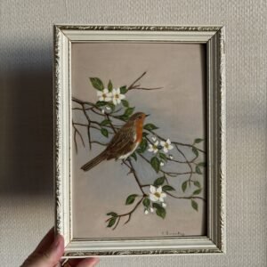 Vintage Robin Painting Oil On Board