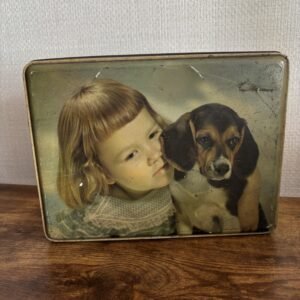 Large Vintage Tin - Girl With A Dog