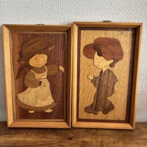Pair Vintage Wooden Kitsch Wall Plaques