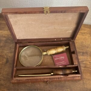 Past Times Wooden Box with Magnifying Glass and Letter Opener