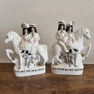 Pair of Staffordshire Flat Back Figures on Horseback Going To Market & Returning Home
