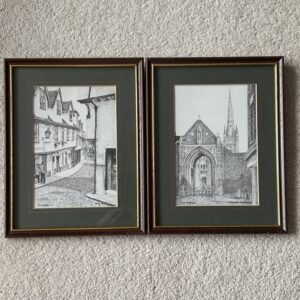 Norwich Cathedral & Elm Hill Chris Hutchins Framed Pencil Drawing Prints