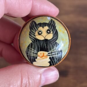 Small Wooden Hand Painted Cat Pill Box