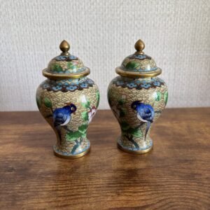 Pair of Vintage Chinese Lidded Cloisonné Ginger Jars