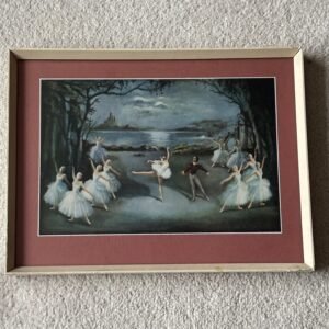 Vintage 1950's Framed Print Swan Lake Ballet By Carlotta Edwards