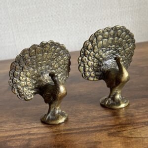 Vintage Pair Of Brass Peacocks