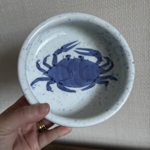 Japanese Pottery Dish Blue & White Porcelain with Crab Design