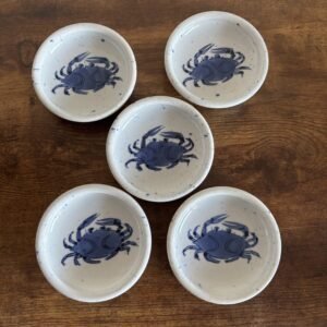 Japanese Pottery Dishes Blue & White Porcelain with Crab Design