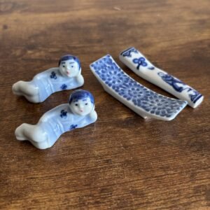 Set Of 4 Blue & White Chop Stick Rests
