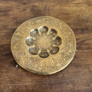 Vintage Engraved Footed Indian Brass Dish