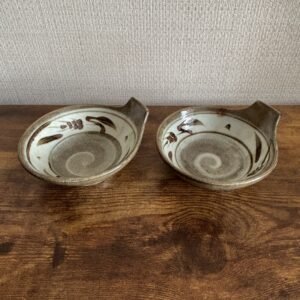 Set Of 2 Japanese Pottery Tonsui - Small Serving Bowl With Handle Lip