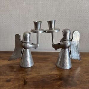 Pair Of Hammered Pewter Angel Candle Holders