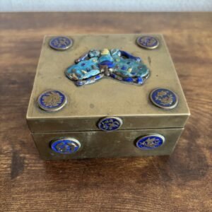 Antique / Vintage Chinese Brass & Enamel Cigarette Box