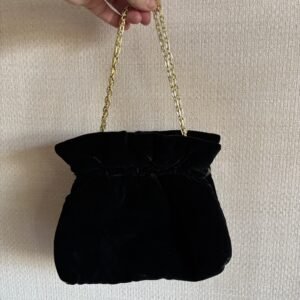 Vintage Black Velvet Bag With Gold Tone Clasp and Chain