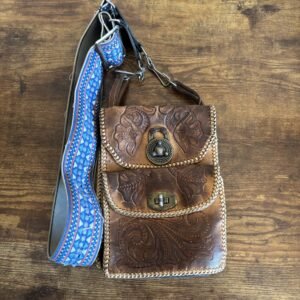 Tooled Leather Bag With Blue Clip On Strap