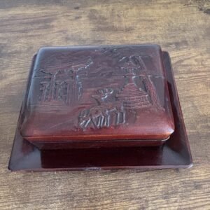 Japanese Kamakura-bori Style Carved Lacquer Box & Tray