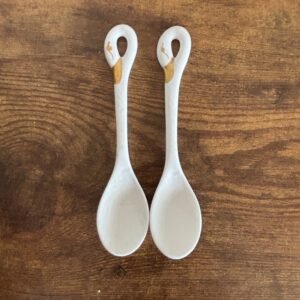 Pair of White Swan Porcelain Spoons